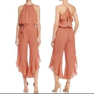 Joie Jael Silk Crop Ruffle Halter Top Jumpsuit Cinnamon Red Romper Line